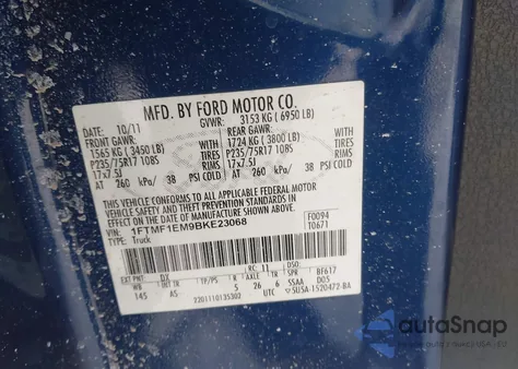 2011 Ford F-150 Xl z USA, uszkodzony, nr VIN 1FTMF1EM9BKE23068